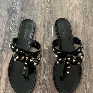 Anna Black and Gold Studded Sandals